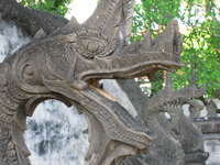stone dragon heads Luang Prabang, Vientiane, South East Asia, Laos, Asia