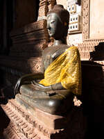 buddha in yellow silk Luang Prabang, Vientiane, South East Asia, Laos, Asia