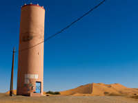 view--pink water tower Merzouga, Sahara, Morocco, Africa