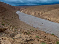 view--snow river in summer land Ait Arbi, Dades Valley, Morocco, Africa