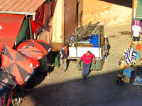 view--pulling cart Marrakech, Interior, Morocco, Africa