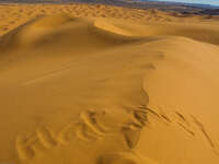 sand covered writing Merzouga, Sahara, Morocco, Africa