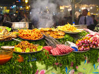 none vegetarian booth in djemaa el-fna Marrakech, Interior, Morocco, Africa