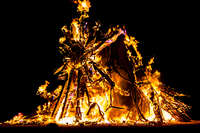 Alien landing burning Black Rock City, Neveda, USA, North America