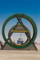 Green Mayan wheel Black Rock City, Neveda, USA, North America