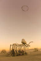 Smoke ring and mammoth skeleton Black Rock City, Neveda, USA, North America
