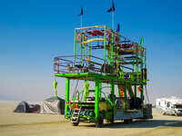 green bus Black Rock City, Neveda, USA, North America